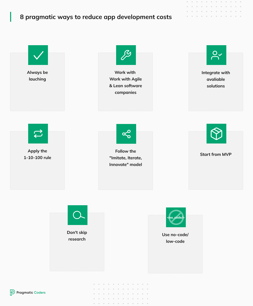 8 pragmatic ways to reduce web or mobile app development cost - list