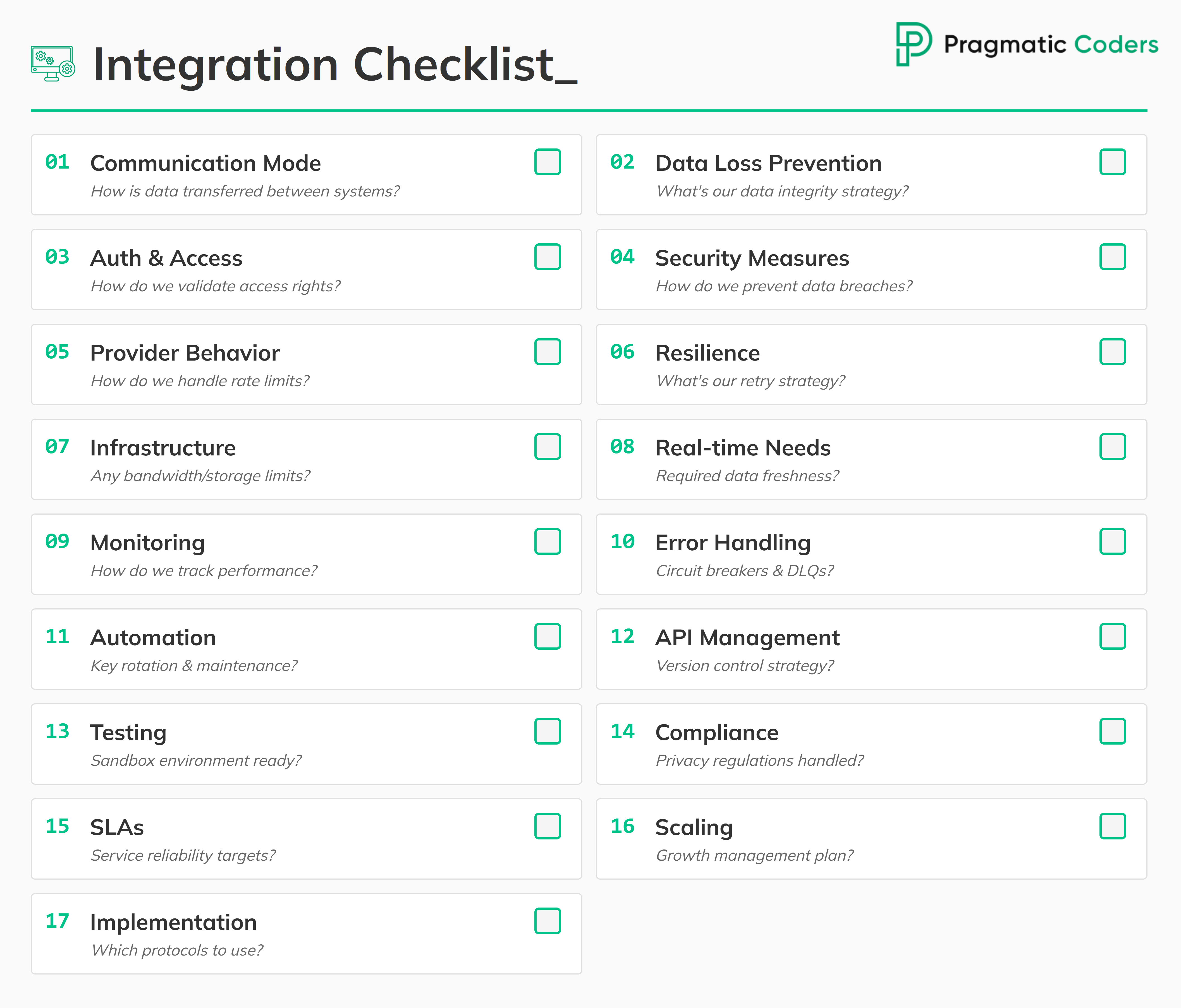 software integration technical checklist